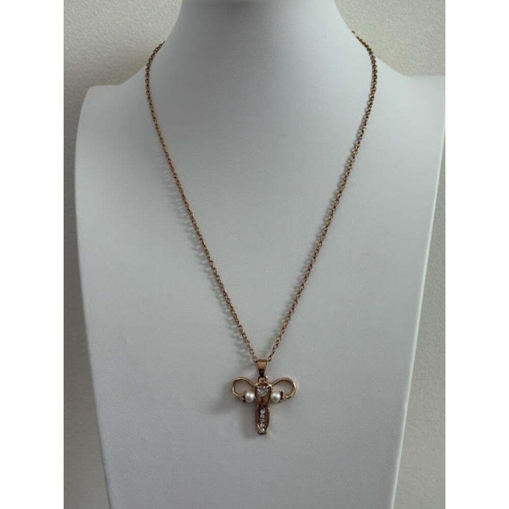 Reproductive Rhinestone & Pearl Pendant Necklace